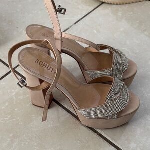 SCHUTZ Nude Platform Sandals with Sparkling Accents